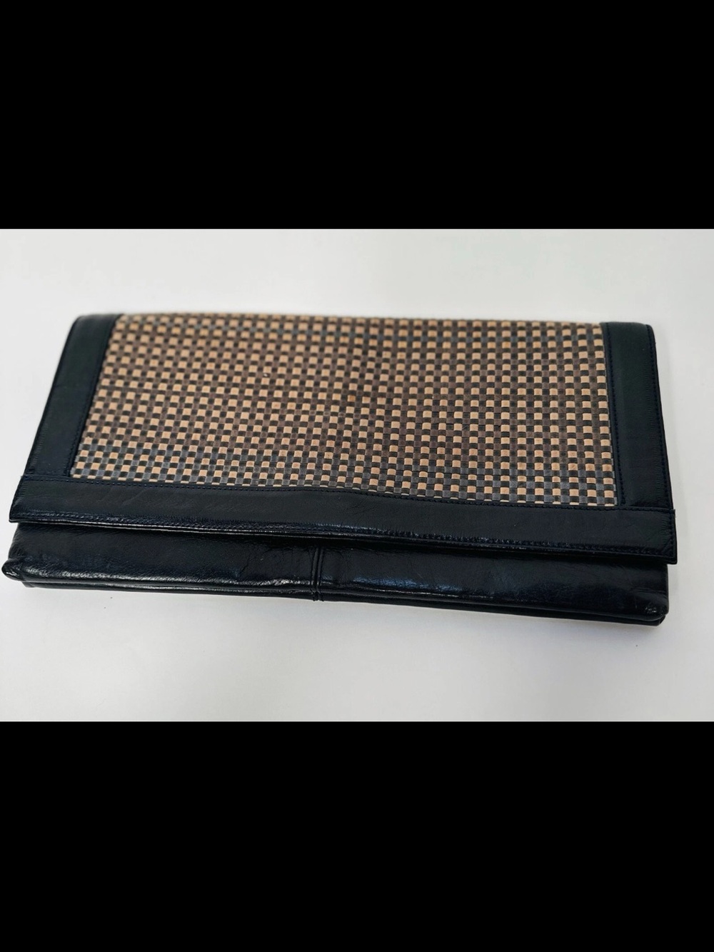 Mulberry Black and Tan Woven Fold Clutch